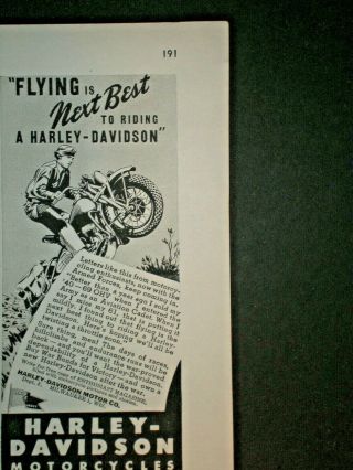 1943 Flying Is Next Best To Riding A Harley Davidson Wwii Vintage Trade Print Ad