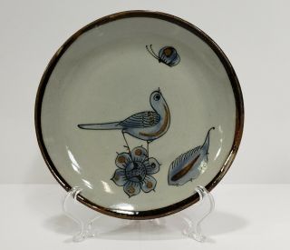 Vtg Ken Edwards El Palomar Tonala Pottery Mexico Bird & Butterfly Plate 6.  5 "