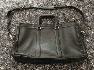 Vintage Coach Black Leather Handbag Tote Laptop Work Briefcase Business B8d - 5296