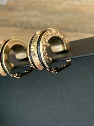Givenchy Rare Vintage Earrings Half Hoop Signed Logo Black Gold Engraved