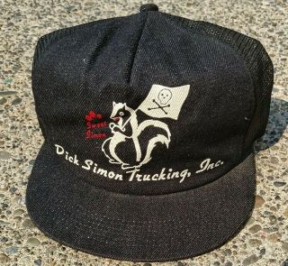 Vtg Dick Simon Trucking Co Skunk K - Products Denim Usa Snapback Trucker Hat Cap