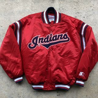 Vintage Cleveland Indians Starter M Red Satin Jacket Mlb Diamond Bomber Flaws