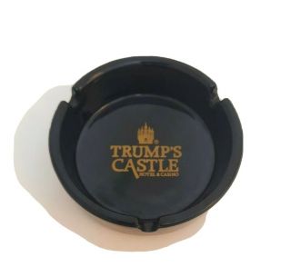 Vintage Trump Castle Hotel/casino Black Glass Ashtray W/gold Letters