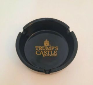 Vintage Trump Castle Hotel/Casino Black Glass Ashtray w/Gold Letters 2