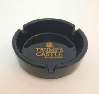 Vintage Trump Castle Hotel/Casino Black Glass Ashtray w/Gold Letters 3