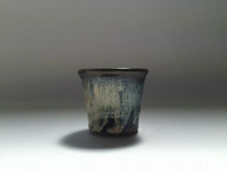 Japanese Pottery Tea Cup Yunomi Vintage Shodai Ware Sencha Glaze Blue Q011