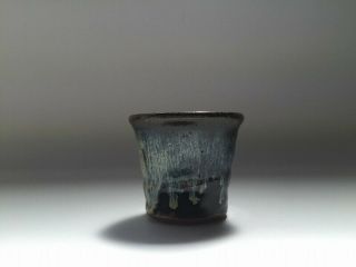 Japanese Pottery Tea Cup Yunomi Vintage Shodai Ware Sencha Glaze Blue Q011 2