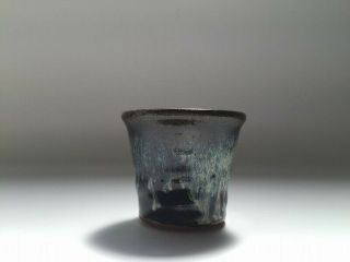 Japanese Pottery Tea Cup Yunomi Vintage Shodai Ware Sencha Glaze Blue Q011 3
