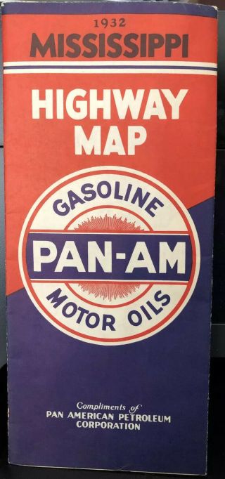 1932 Pan - Am Gas Station Mississippi Highway Road Map
