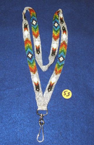 Beaded Lanyard Eagle Feather Design 30 " L W/ Swivel Clip Silver 53