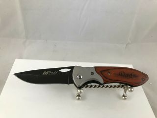 Mtech Usa Mt - 412 Black Pocket Knife W/ " Dad " Engraved On Wood Handle