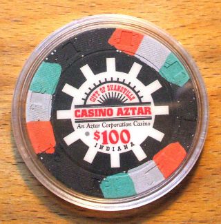 (1) $100.  Casino Aztar Casino Chip - Evansville - 1995 - Secondary Chip