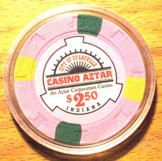 (1) $2.  50 Casino Aztar Casino Chip - Evansville - 1995 - Primary Chip