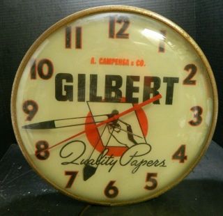 Vintage Lighted Gilbert Quality Papers Electric Clock Pam Clock Co.  Gd - Vg Cond