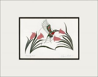 Hummingbird - 11 " X 14 " Matted Print By Northern Tuchone Artist Richard Shorty