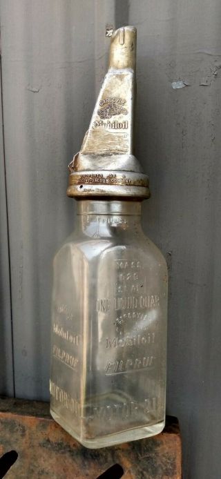 Rare Vintage Mobil Oil Gargoyle Filpruf Diamond Glass Oil Bottle For Carrier