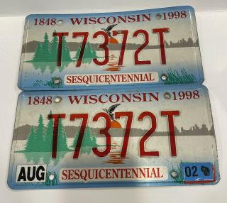 1998 Wisconsin Sesquicentennial License Plate Pair.  T7372t