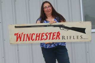 Large Vintage Winchester Rifles Hunting Gun Store Gas Oil 44 " Metal Sign