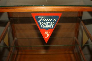 Antique Toms Toasted Peanuts Counter Top Wood Glass Display Case