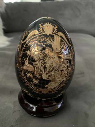 Vintage Satsuma Hand Painted Porcelain Egg With Stand