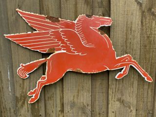 Vintage 1953 Mobil Pegasus Porcelain Metal Sign Oil & Gas Station Flying Horse