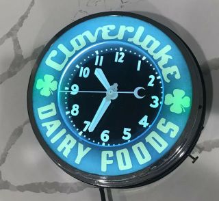 1950s Art Deco Glo Dial Cloverlake Dairy Advertising Clock Rare