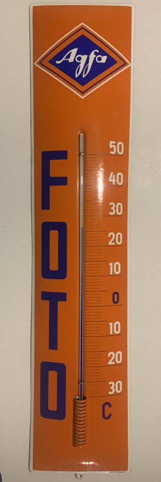 Antique Porcelain Agfa Thermometer 1957 Made In Germany Vintage 39x8,  5in 99x21cm