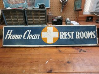 1938 Shell Oil Sign Gas Station Hospital Restrooms Flanged Sign 5