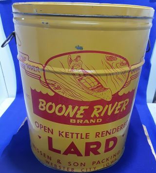 Rare Boone River 50 Lard Tin Can Nisson Packing Canoe Webster City Iowa Sign