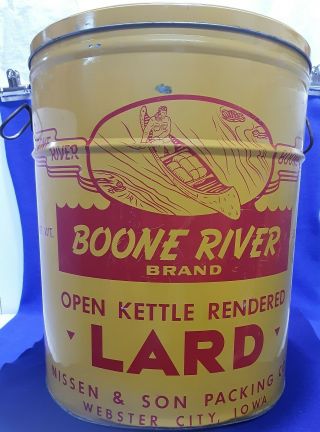 rare BOONE RIVER 50 Lard Tin Can NISSON PACKING canoe Webster City IOWA sign 4