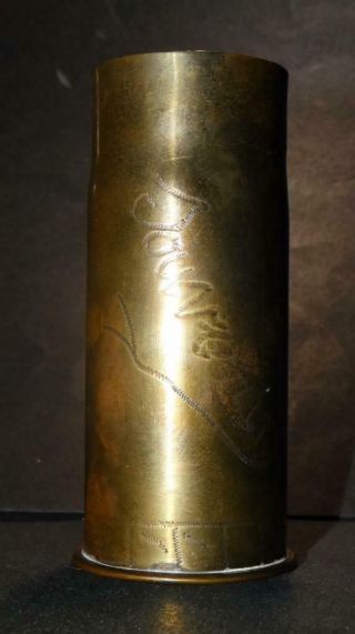 1918 Wwi Military Trench Art 37 - 85 Brass Shell Souvenir Hand Engraved
