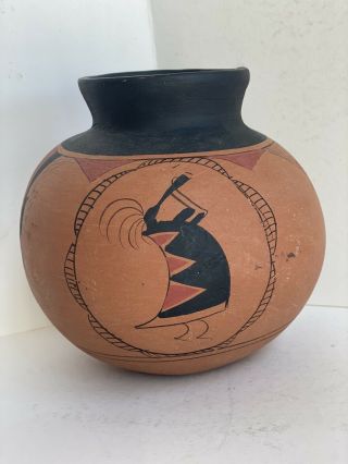 Signed Native American Pottery Vase Kokopelli Flute Playing Fertility Deity