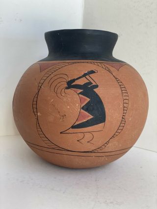 Signed Native American Pottery Vase KOKOPELLI Flute Playing Fertility Deity 3