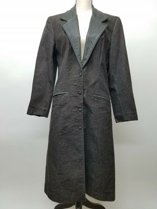 Vintage Lariat Womens Black Denim Leather Duster Coat Lined Size S Made In Usa