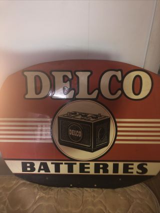 Extremely Rare Delco Batteries Double Sided Porcelain 25 By 16 Made By Am 12 - 47