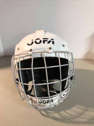 Vintage Jofa White Hockey Helmet 390 Sr 6 3/4 - 7 3/8 With 371 Sr Face Mask