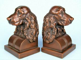 Vintage Jennings Brothers Bronze Metal Bookends Cocker Spaniel Dog Head Figurine