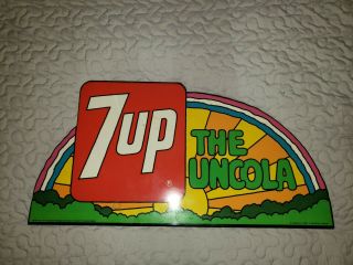 Vintage 7up The Uncola Rainbow Flange Advertising Sign 24x12 " Stout Sign Co