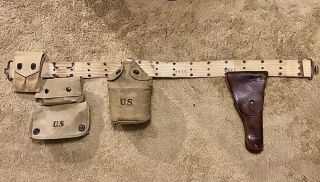 Ww1 1911 Mills Pistol Belt W/ M1916 G And K Holster And Other Accessories
