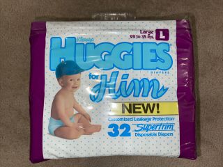 32 Vintage Diapers Huggies Ultratrim For Him Size L (22 - 35lbs) 1989 Ultra Rare