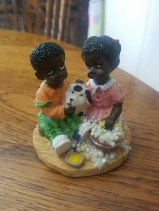Adorable Vintage African American Girls Children & Puppies Figurine Figure