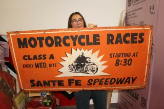 Large Vintage Motorcycle Races Sante Fe Speedway Harley Davidson 48 " Metal Sign
