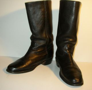Vintage Frye Men’s Pull - On Black Leather Boots Us 11 D Biker Rancher Made In Usa