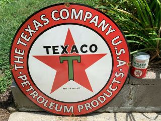 " Texaco Petroleum Products " Large,  Heavy Porcelain Dealer Sign (30 " Inch),