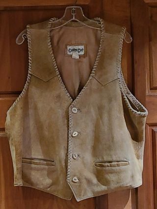 Vintage Cowboy Club Western Americana Leather Vest Bone Buttons Men L 46 Chest