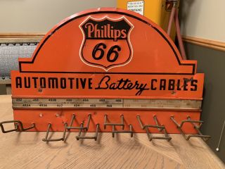 Phillips 66 Battery Cable Display Rack Sign Hanger Metal Embossed Early Gas Oil