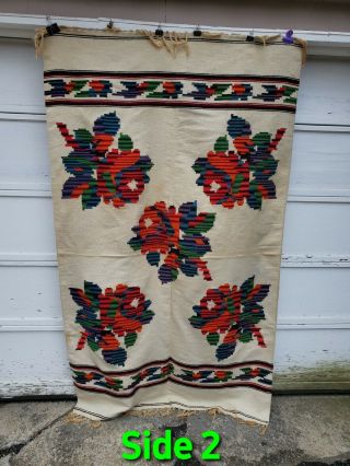 Vintage Mexican Wool Southwest Saltillo Art Deco Throw Blanket 80 