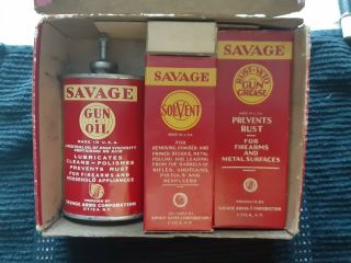 Vintage Savage Gun Oil,  Solvent And Grease Boxed Kit Gun Oil Auto Tin Can