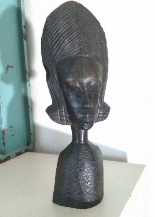Vintage Carved Ebony Wood African Bust Tribal Head Sculpture
