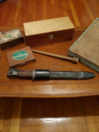 Wwi 1907 Quebec 1/17 Ross Rifle Bayonet And Leather Scabbard